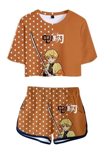 WANHONGYUE Anime Agatsuma Zenitsu Crop Top T Shirt und Shorts Set Damen Mädchen 2 Piece Short Sleeve Outfits Summer Activewear Tracksuit, Zenitsu, XS von WANHONGYUE