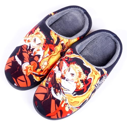 WANHONGYUE Anime Demon Slayer Rengoku Kyoujurou Slippers Women Men Fuzzy House Slippers with Rubber Sole Winter Warm Indoor Outdoor Anti-slip Shoes von WANHONGYUE