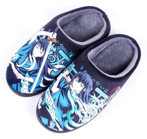 WANHONGYUE Anime Demon Slayer Tokitou Muichirou Slippers Women Men Fuzzy House Slippers with Rubber Sole Winter Warm Indoor Outdoor Anti-slip Shoes von WANHONGYUE