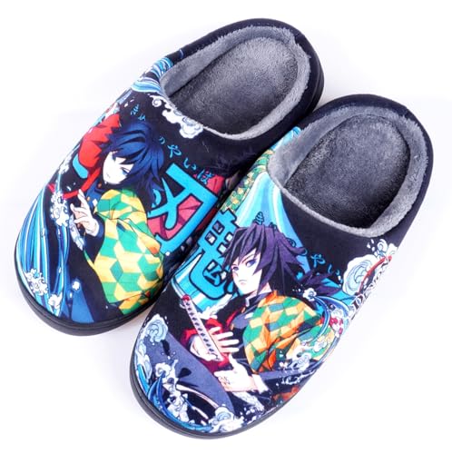 WANHONGYUE Anime Demon Slayer Tomioka Giyuu Slippers Women Men Fuzzy House Slippers with Rubber Sole Winter Warm Indoor Outdoor Anti-slip Shoes von WANHONGYUE