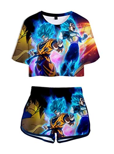 WANHONGYUE Anime Dragon Ball Z Goku 3D Druck T-Shirt und Kurze Hosen Damen Mädchen Crop Top und Shorts Zweiteiler Anzug Set 1025/14 S von WANHONGYUE
