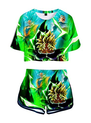 WANHONGYUE Anime Dragon Ball Z Goku 3D Druck T-Shirt und Kurze Hosen Damen Mädchen Crop Top und Shorts Zweiteiler Anzug Set 1025/18 L von WANHONGYUE