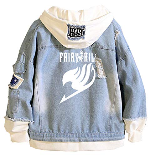 WANHONGYUE Anime Fairy Tail Hoodie Denim Jacket Unisex Cosplay Jeansjacke Outwear Mäntel Blau 2 L von WANHONGYUE