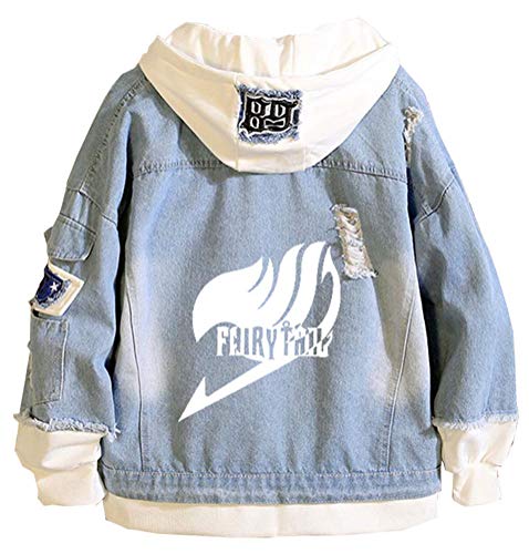 WANHONGYUE Anime Fairy Tail Jeansjacke Hoodie Denim Jacket Unisex Cosplay Kapuzenpullover Sweatshirt Mantel Blau-XL von WANHONGYUE