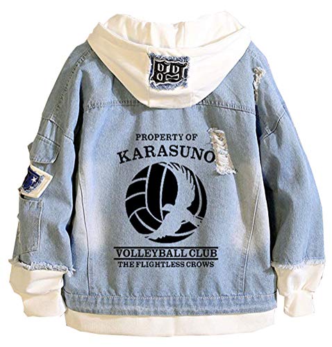 WANHONGYUE Anime Haikyuu Jeansjacke Hoodie Denim Jacket Unisex Kapuzenpullover Sweatshirt Mantel Blau/5-3XL von WANHONGYUE