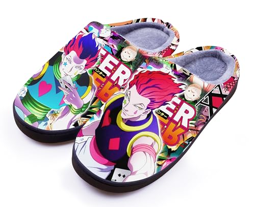 WANHONGYUE Anime Hunter×Hunter Hisoka Slippers Women Men Fuzzy House Slippers with Rubber Sole Winter Warm Indoor Outdoor Anti-slip Shoes von WANHONGYUE