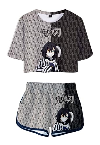 WANHONGYUE Anime Iguro Obanai Crop Top T Shirt und Shorts Set Damen Mädchen 2 Piece Short Sleeve Outfits Summer Activewear Tracksuit, Obanai, S von WANHONGYUE