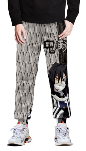 WANHONGYUE Anime Iguro Obanai Fleece Jogginghose Trainingshose Lange Sport Hose 3D Druck Freizeithose Jogger Sweathose mit Taschen für Herren Damen, Obanai, XL von WANHONGYUE