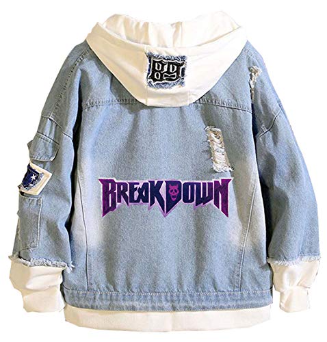WANHONGYUE Anime JoJo’s Bizarre Adventure Denim Jacket Jeansjacke Damen Herren Hoodie Freizeitjacke Cosplay Kapuzenpullover Sweatshirt Mäntel Blau/4 L von WANHONGYUE