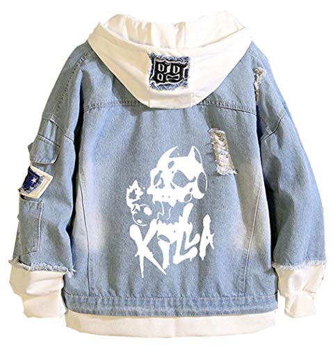 WANHONGYUE Anime JoJo’s Bizarre Adventure Hoodie Denim Jacket Unisex Cosplay Jeansjacke Outwear Mäntel Blau 3 L von WANHONGYUE