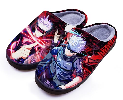 WANHONGYUE Anime Jujutsu Kaisen Satoru Gojo Slippers Women Men Fuzzy House Slippers with Rubber Sole Winter Warm Indoor Outdoor Anti-slip Shoes von WANHONGYUE