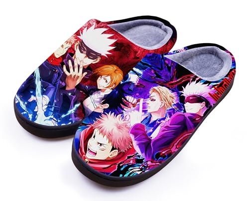 WANHONGYUE Anime Jujutsu Kaisen Slippers Women Men Fuzzy House Slippers with Rubber Sole Winter Warm Indoor Outdoor Anti-slip Shoes von WANHONGYUE