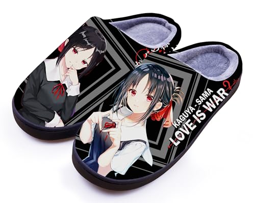 WANHONGYUE Anime Kaguya Sama Love is War Slippers Women Men Fuzzy House Slippers with Rubber Sole Winter Warm Indoor Outdoor Anti-slip Shoes von WANHONGYUE