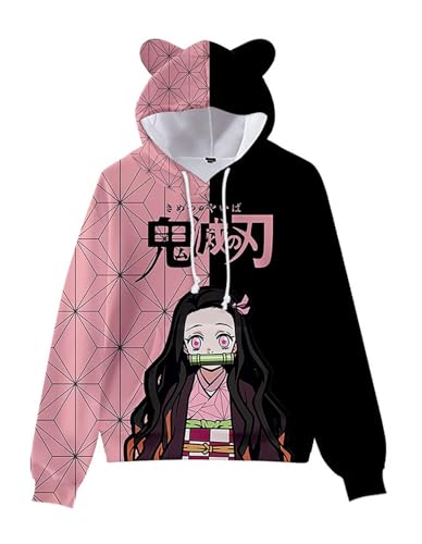 WANHONGYUE Anime Kamado Nezuko 3D Print Hoodie Sweatshirt Women's Cartoon Long Sleeve Pullover Girls Cat Ears Hooded Sweater, Nezuko XS von WANHONGYUE