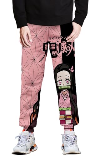 WANHONGYUE Anime Kamado Nezuko Fleece Jogginghose Trainingshose Lange Sport Hose 3D Druck Freizeithose Jogger Sweathose mit Taschen für Herren Damen, Nezuko, XL von WANHONGYUE