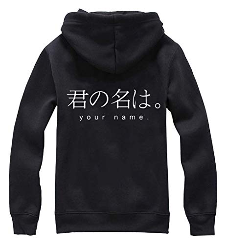 WANHONGYUE Anime Kiminonawa Your Name Hoodie Jacket Cosplay Kostüm Zipper Pullover Jacke Outwear Sweatshirt Mantel Schwarz L von WANHONGYUE