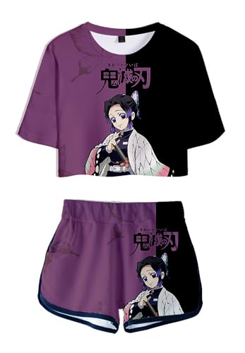 WANHONGYUE Anime Kochou Shinobu Crop Top T Shirt und Shorts Set Damen Mädchen 2 Piece Short Sleeve Outfits Summer Activewear Tracksuit, Shinobu, S von WANHONGYUE