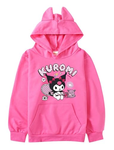 WANHONGYUE Anime Kuro-mi Hoodie Sweatshirt Noos Kapuzenpullover Langarm Pulli Sweatjacke mit Ohren Kapuze Petite Damen Mädchen, Rose, Size L von WANHONGYUE