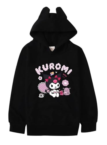WANHONGYUE Anime Kuro-mi Hoodie Sweatshirt Noos Kapuzenpullover Langarm Pulli Sweatjacke mit Ohren Kapuze Petite Damen Mädchen, Schwarz, Size XS von WANHONGYUE