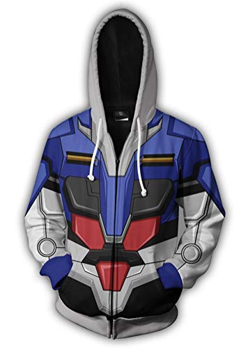WANHONGYUE Anime Mobile Suit Gundam 3D Druck Hoodie Sweatjacke Full Zip Hoody Kapuzenpullover Sweatshirt Mantel Tops Strickjacke 672/11 XL von WANHONGYUE