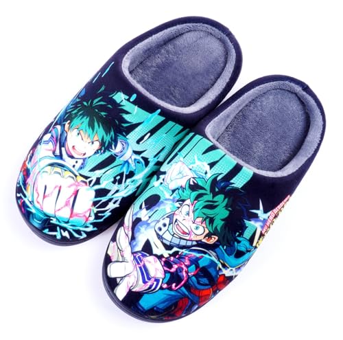 WANHONGYUE Anime My Hero Academia Midoriya Izuku Slippers Women Men Fuzzy House Slippers with Rubber Sole Winter Warm Indoor Outdoor Anti-slip Shoes von WANHONGYUE