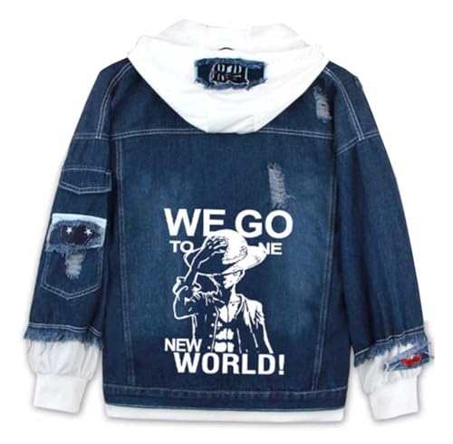 WANHONGYUE Anime One Piece Luffy Hoodie Denim Jacket Cosplay Kostüm Jeansjacke Outwear Sweatshirt Pulli Mäntel Dunkelblau/7 XL von WANHONGYUE