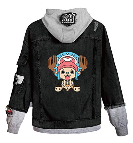 WANHONGYUE Anime One Piece Luffy Jeansjacke Hoodie Denim Jacket Unisex Kapuzenpullover Sweatshirt Mantel Schwarz/9 S von WANHONGYUE