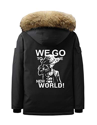 WANHONGYUE Anime One Piece Luffy Parka Winterjacke Mantel Cosplay Kostüm Kapuzenpullover Sweatshirt Coat Strickjacken Schwarz/1 XL von WANHONGYUE