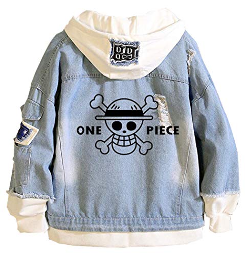 WANHONGYUE Anime One Piece Luffy Zoro Hoodie Denim Jacket Unisex Cosplay Jeansjacke Outwear Mäntel Blue 1 XXL von WANHONGYUE