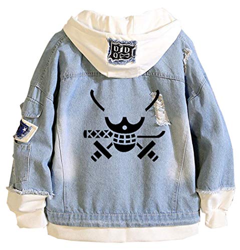 WANHONGYUE Anime One Piece Luffy Zoro Hoodie Denim Jacket Unisex Cosplay Jeansjacke Outwear Mäntel Blue 11 L von WANHONGYUE