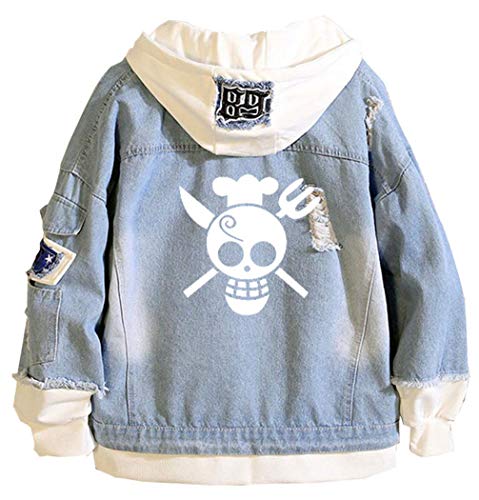 WANHONGYUE Anime One Piece Luffy Zoro Hoodie Denim Jacket Unisex Cosplay Jeansjacke Outwear Mäntel Blue 19 L von WANHONGYUE