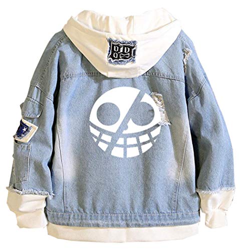 WANHONGYUE Anime One Piece Luffy Zoro Hoodie Denim Jacket Unisex Cosplay Jeansjacke Outwear Mäntel Blue 25 XXL von WANHONGYUE