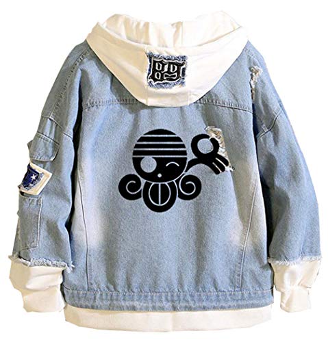 WANHONGYUE Anime One Piece Luffy Zoro Hoodie Denim Jacket Unisex Cosplay Jeansjacke Outwear Mäntel Blue 9 XXXL von WANHONGYUE