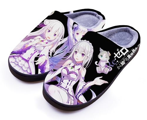 WANHONGYUE Anime Re:Life in a Different World from Zero Slippers Women Men Fuzzy House Slippers with Rubber Sole Winter Warm Indoor Outdoor Anti-slip Shoes von WANHONGYUE