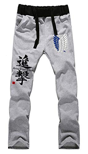 WANHONGYUE Anime Shingeki No Kyojin Attack on Titan Sweatpants Jogginghose Cosplay Kostüm Lange Trousers Sporthose Trainingsanzug mit Taschen Grau 1 XXL von WANHONGYUE