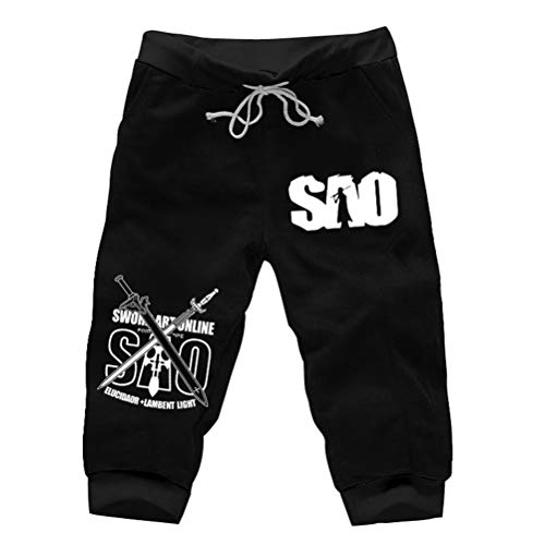 WANHONGYUE Anime Sword Art Online Kirito SAO Herren Sport Shorts Kurze Hose Sweatpants Beach Jogging Hosen Boardshorts Schwarz/3 XL von WANHONGYUE