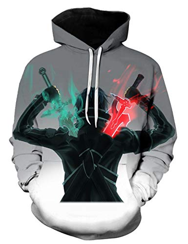 WANHONGYUE Anime Sword Art Online SAO 3D Digitaldruck Kapuzenpullover Hoodie Cosplay Kostüm Pulli Sweatshirt Tops Mäntel Grau XXXL von WANHONGYUE