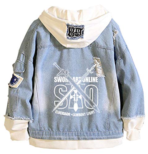 WANHONGYUE Anime Sword Art Online SAO Hoodie Denim Jacket Unisex Cosplay Jeansjacke Outwear Mäntel Blau 2 M von WANHONGYUE