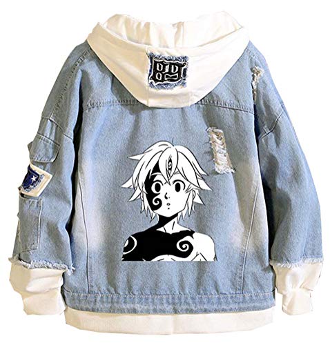 WANHONGYUE Anime The Seven Deadly Sins Nanatsu No Taizai Jeansjacke Hoodie Denim Jacket Unisex Kapuzenpullover Sweatshirt Mantel Blau/1-S von WANHONGYUE