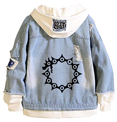 WANHONGYUE Anime The Seven Deadly Sins Nanatsu No Taizai Jeansjacke Hoodie Denim Jacket Unisex Kapuzenpullover Sweatshirt Mantel Blau/2-L von WANHONGYUE