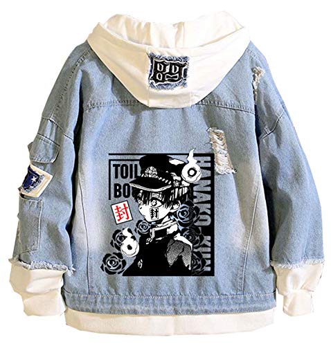 WANHONGYUE Anime Toilet-Bound Hanako Kun Denim Jacket Jeansjacke Damen Herren Hoodie Freizeitjacke Cosplay Kapuzenpullover Sweatshirt Mäntel Blau/16 S von WANHONGYUE