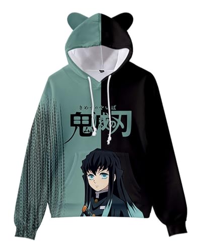 WANHONGYUE Anime Tokitou Muichirou 3D Print Hoodie Sweatshirt Women's Cartoon Long Sleeve Pullover Girls Cat Ears Hooded Sweater, Muichirou L von WANHONGYUE