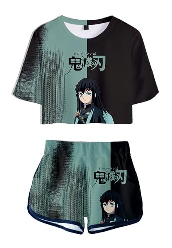 WANHONGYUE Anime Tokitou Muichirou Crop Top T Shirt und Shorts Set Damen Mädchen 2 Piece Short Sleeve Outfits Summer Activewear Tracksuit, Muichirou, XS von WANHONGYUE