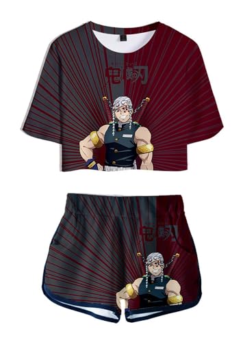 WANHONGYUE Anime Uzui Tengen Crop Top T Shirt und Shorts Set Damen Mädchen 2 Piece Short Sleeve Outfits Summer Activewear Tracksuit, Uzui Tengen, XXS von WANHONGYUE