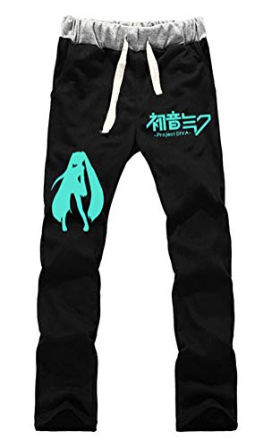 WANHONGYUE Anime Vocaloid Hatsune Miku Sweatpants Jogginghose Cosplay Kostüm Lange Trousers Sporthose Trainingsanzug mit Taschen Schwarz 1 XL von WANHONGYUE