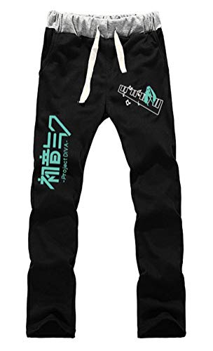 WANHONGYUE Anime Vocaloid Hatsune Miku Sweatpants Jogginghose Cosplay Kostüm Lange Trousers Sporthose Trainingsanzug mit Taschen Schwarz 3 L von WANHONGYUE