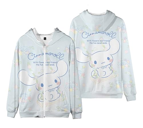 WANHONGYUE Anime Kapuzenpullover Sweatshirt Damen Fleecejacke mit Kapuze Mädchen Kapuzenpulli mit Reißverschluss Cartoon Langarm Pullover, Farbe/2, XL von WANHONGYUE