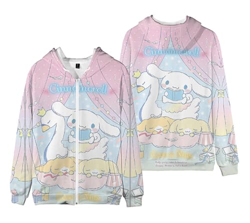 WANHONGYUE Anime Kapuzenpullover Sweatshirt Damen Fleecejacke mit Kapuze Mädchen Kapuzenpulli mit Reißverschluss Cartoon Langarm Pullover, Farbe/3, L von WANHONGYUE