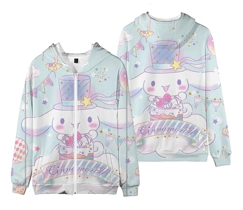 WANHONGYUE Anime Kapuzenpullover Sweatshirt Damen Fleecejacke mit Kapuze Mädchen Kapuzenpulli mit Reißverschluss Cartoon Langarm Pullover, Farbe/6, 4XS von WANHONGYUE