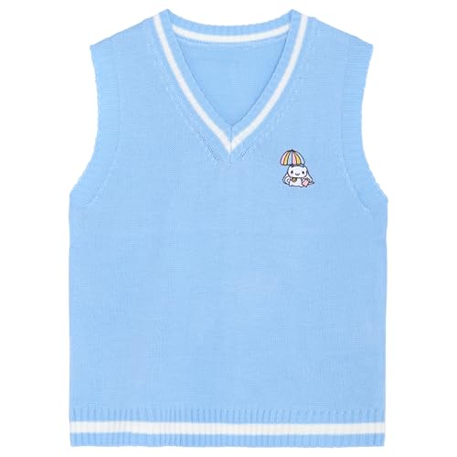 WANHONGYUE Cinnamoroll Sweater Vest Damen V-Neck Knitted Jumper Sleeveless Pullover Tank Tops Blau S von WANHONGYUE